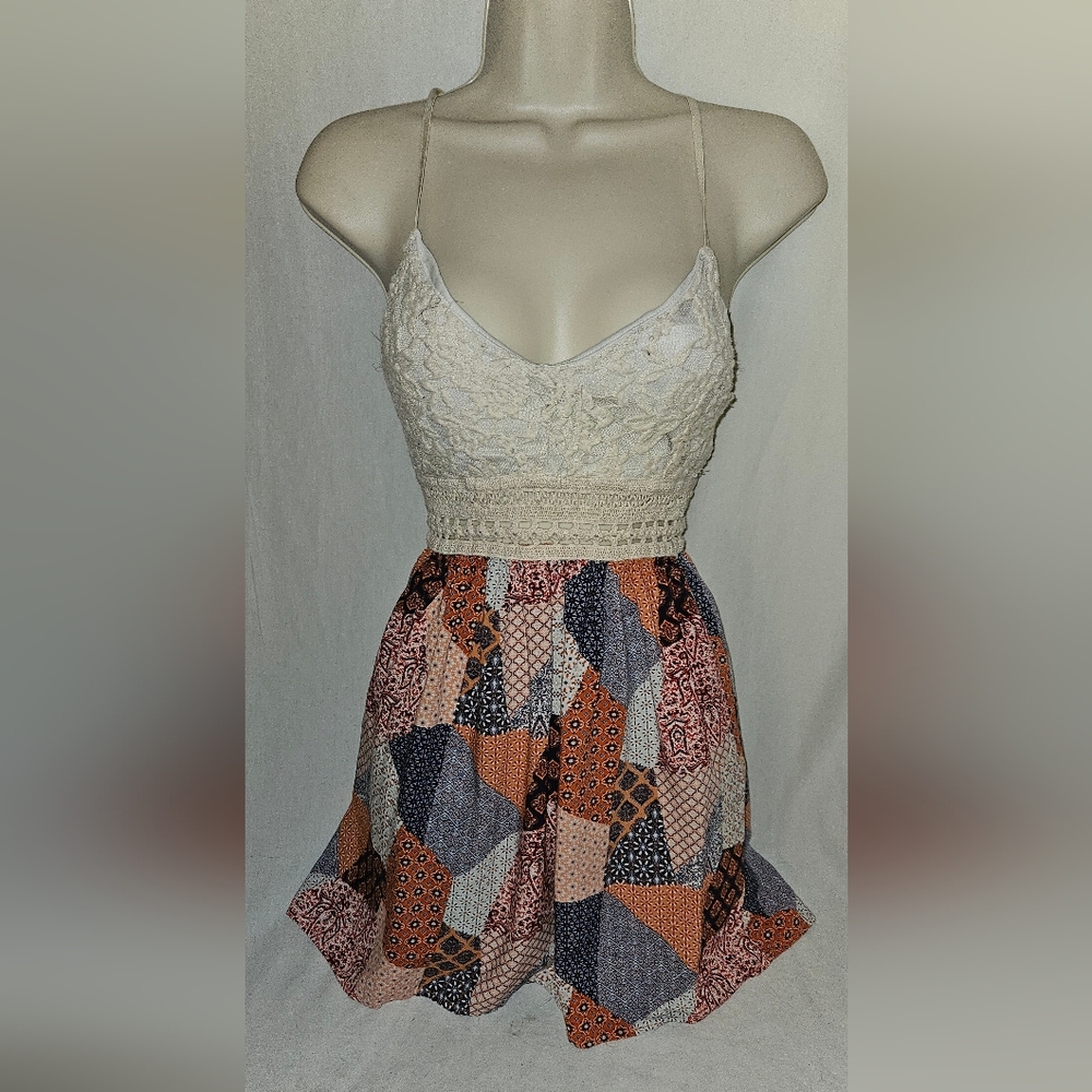 Iris Patchwork Dress with Cream Lace Top